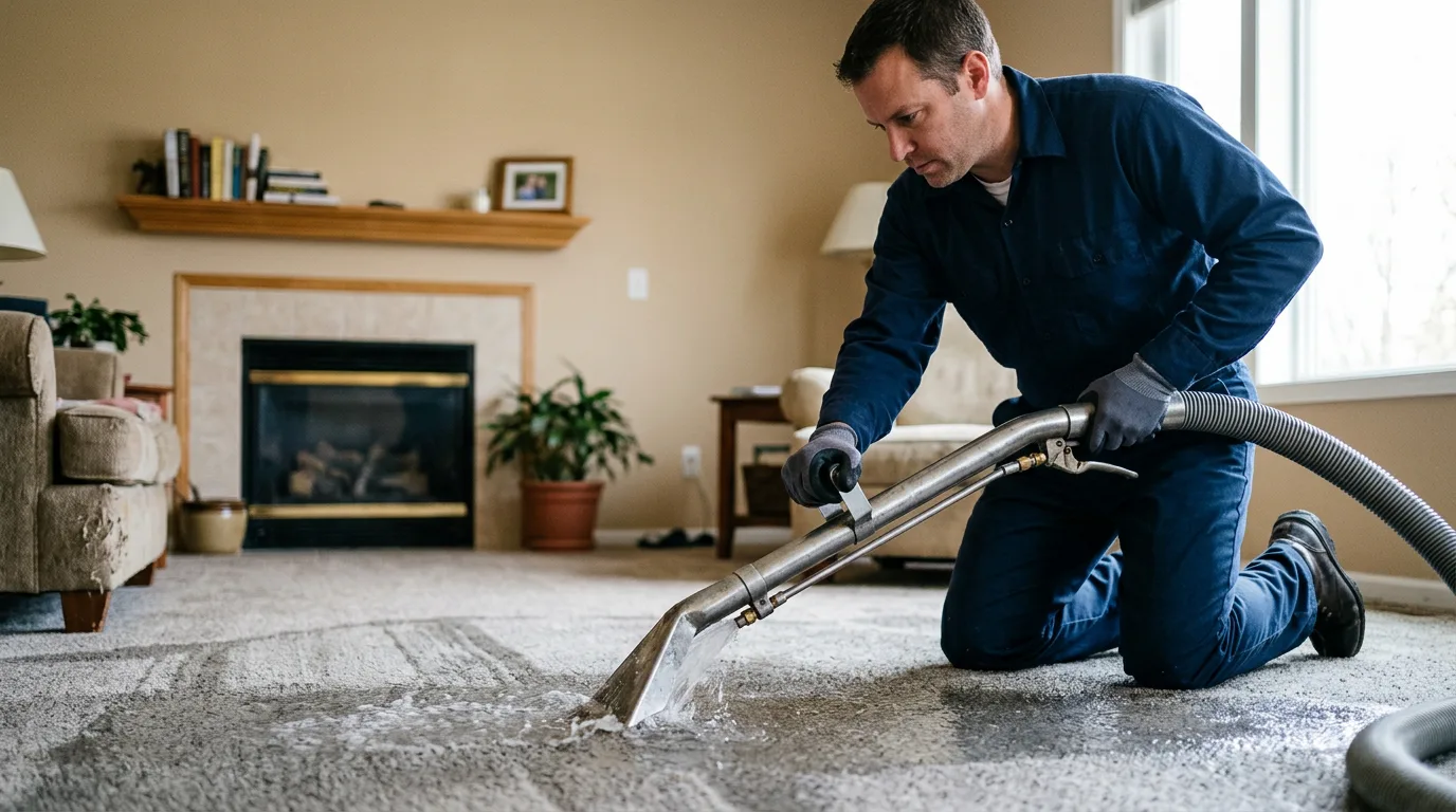 Water damage restoration technician working near Shannon, IL